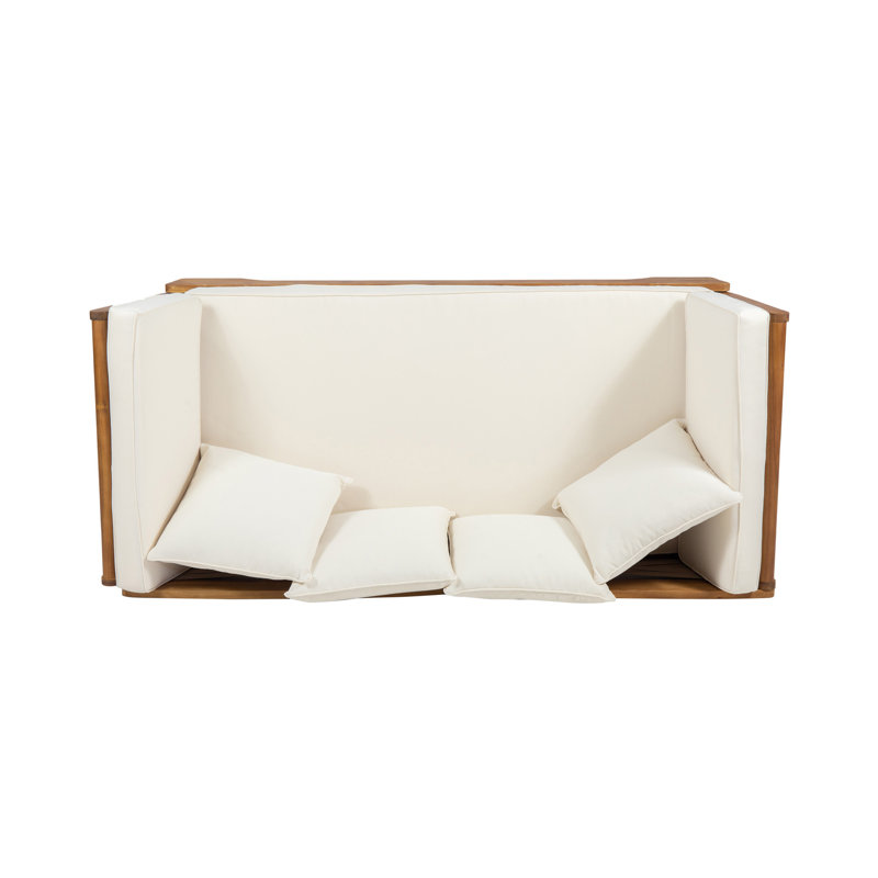 Lit de jour convertible d'extérieur moderne en bois d'acacia pour terrasse avec coussins, accoudoirs réglables pour le bord de la piscine, véranda