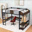 Lit mezzanine avec bureau intégré, lumières DEL et tablettes de rangement-129914387