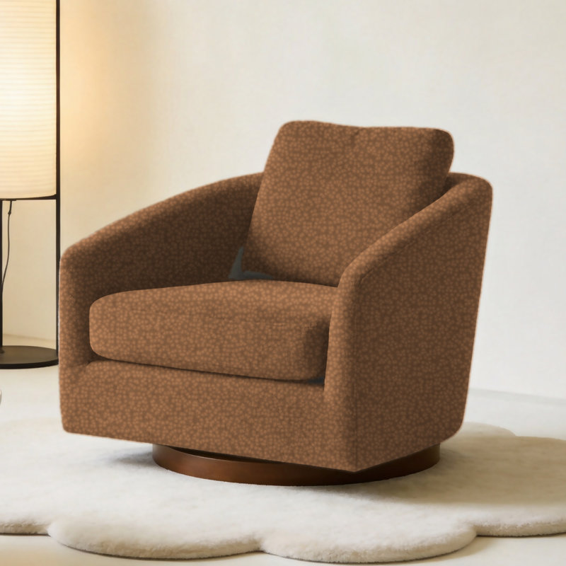 Fauteuil d'appoint pivotant en similicuir avec coussin lombaire et accoudoirs larges, Brown