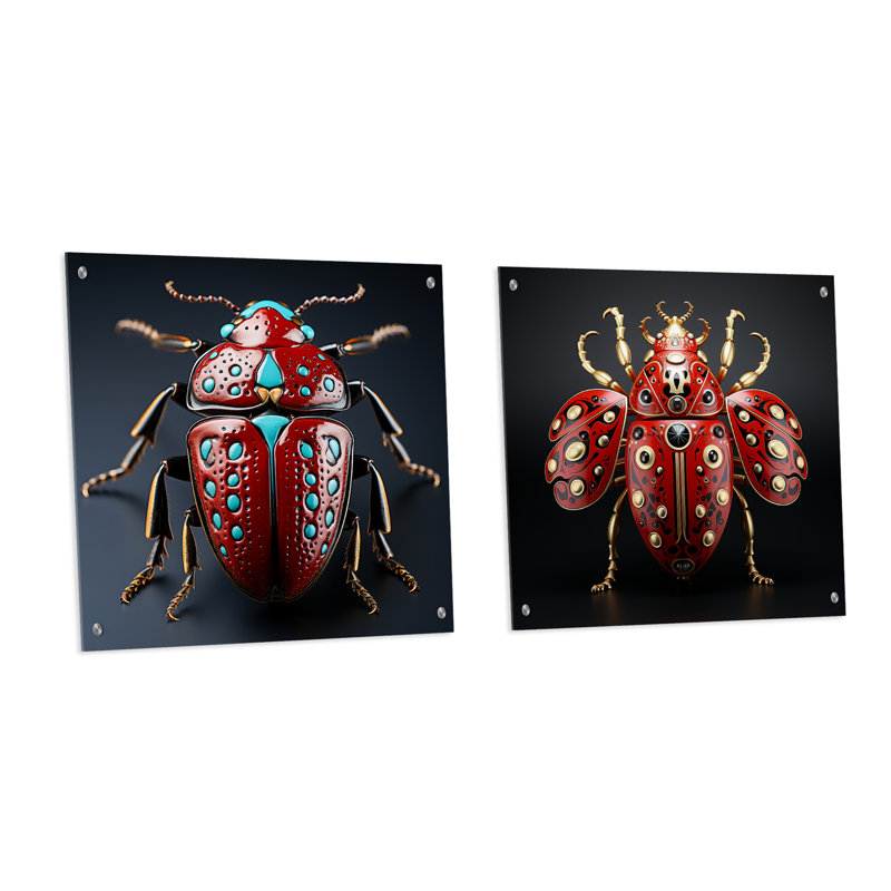 «Mysterious Beetle Lullaby - Ensemble d'insectes et d'insectes en verre sur verre, ensemble de 2, H 36 po x l 73 po