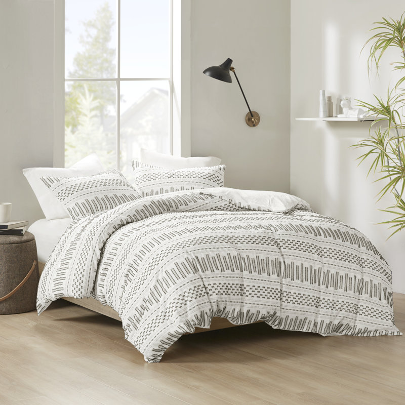 Mini ensemble d'édredon en coton jacquard INK + IVY Rhea, Ivoire / gris anthracite