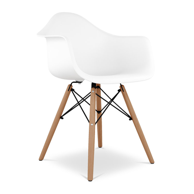Chaise avec accoudoirs de salle à manger blanche et naturelle en plastique robuste et bois massif