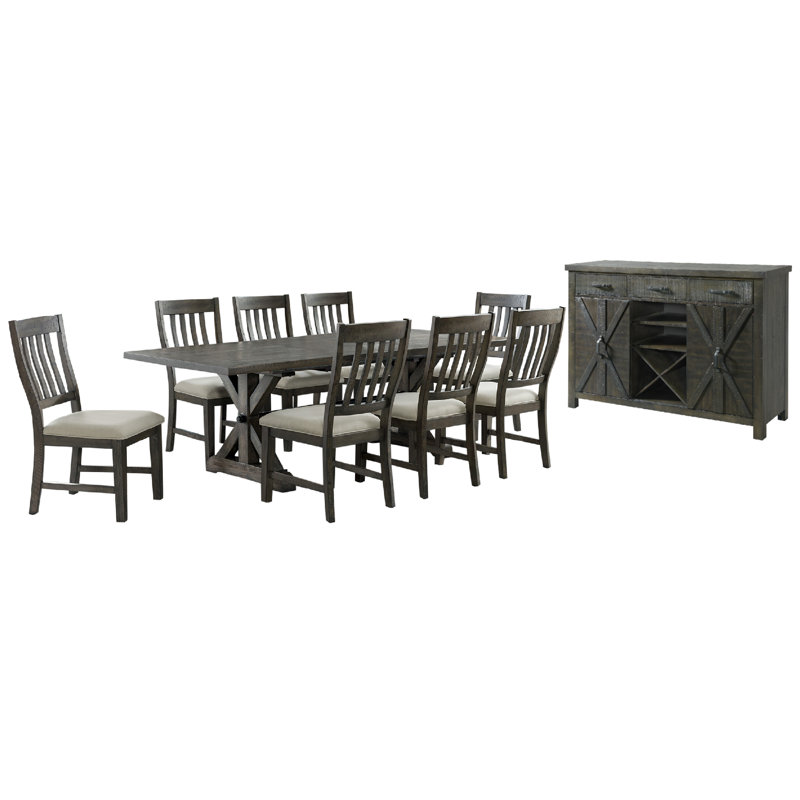 Trestle Dining Set, 10 Pieces: Table, 9 Chairs