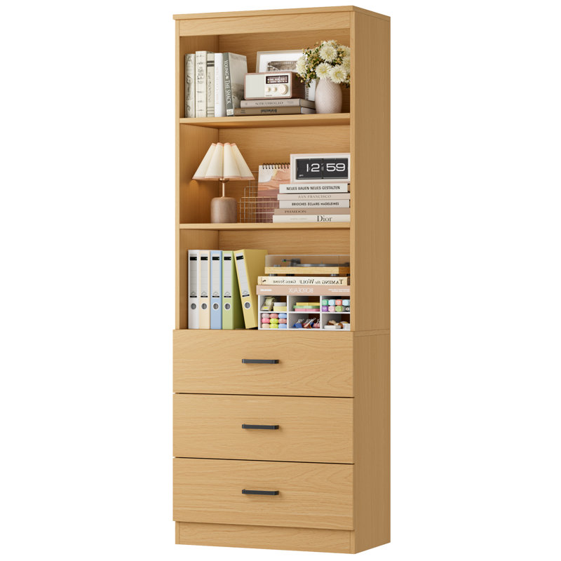 Bibliothèque standard à 3 tiroirs H 70,9 po x l 23,6 po Kahler, Naturel