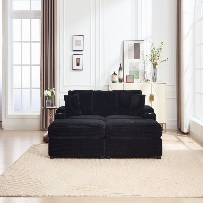 Ensemble de canapé-lit modulaire convertible modulaire avec rangement pour accoudoirs, porte-gobelets en acier inoxydable, charge USB et sièges profonds pour le salon, le loft ou le bureau