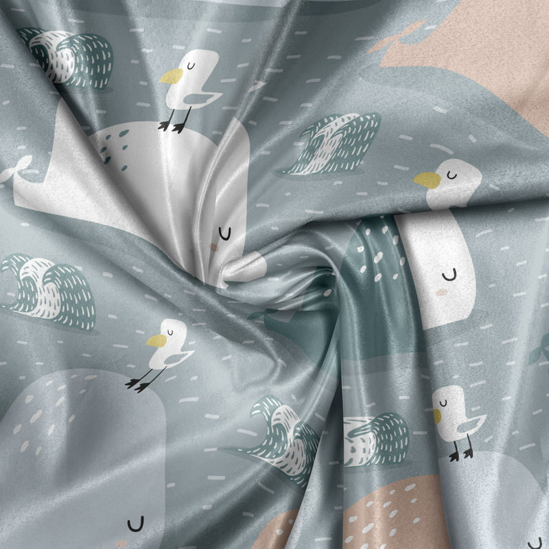 Rustic curtain, marine mammals with seagull, multi -colored