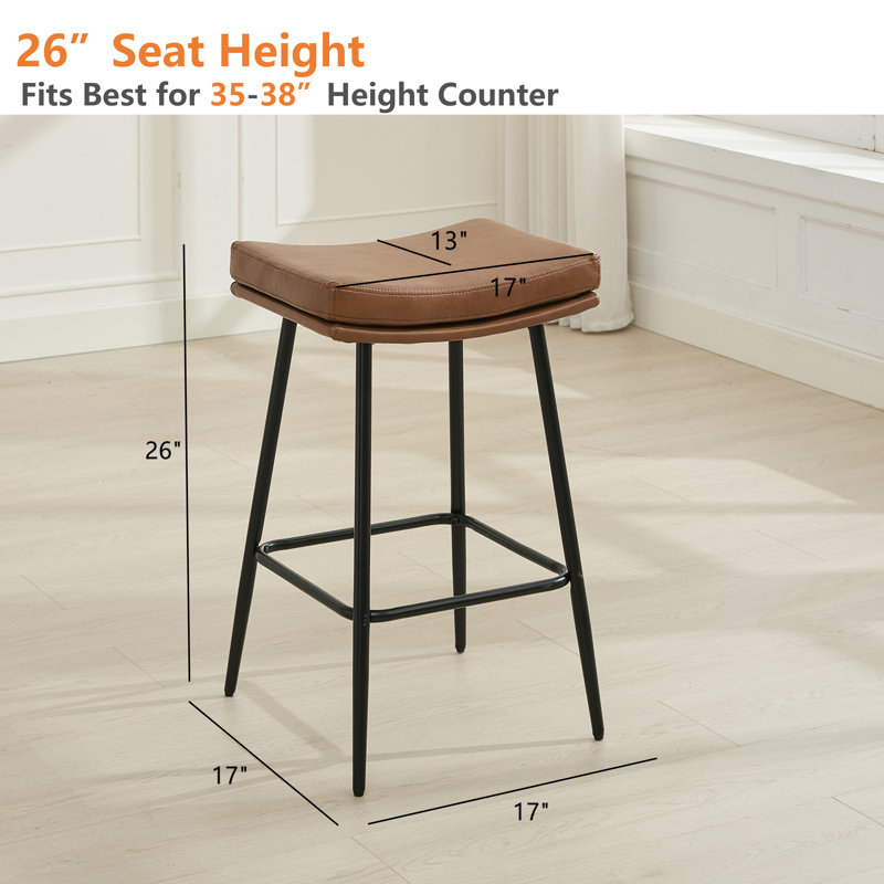Upholstered 26" Backless Saddle Barstools, 2, Brown