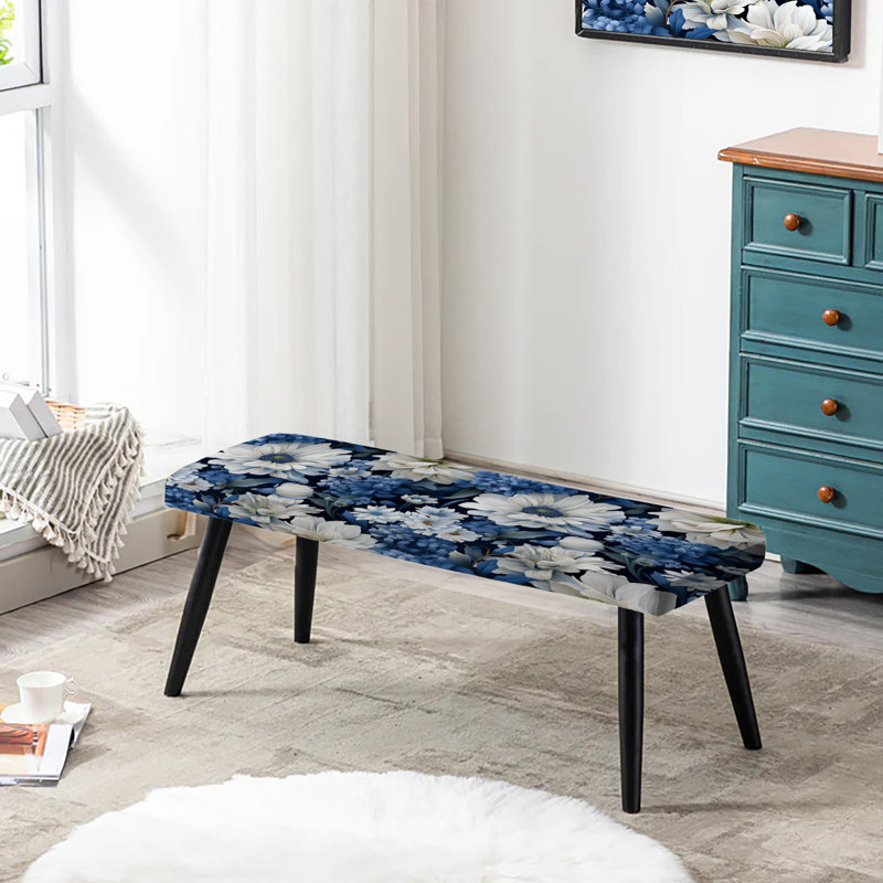 Motif floral bleu et blanc IV - Banc rembourré floral noir