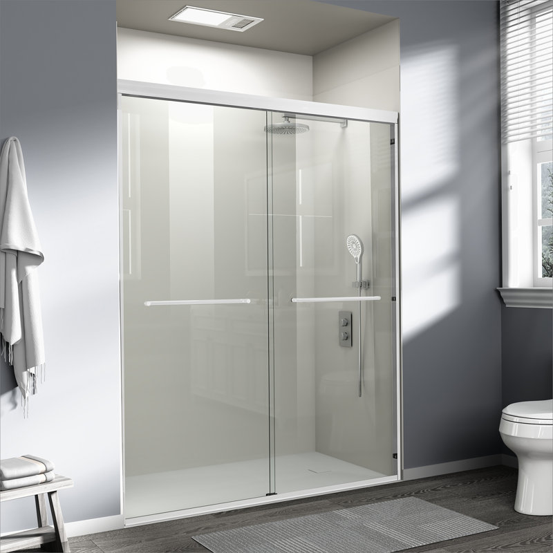 Double porte de douche coulissante, porte de salle de bain semi-sans cadre pour douche à l'italienne, Blanc