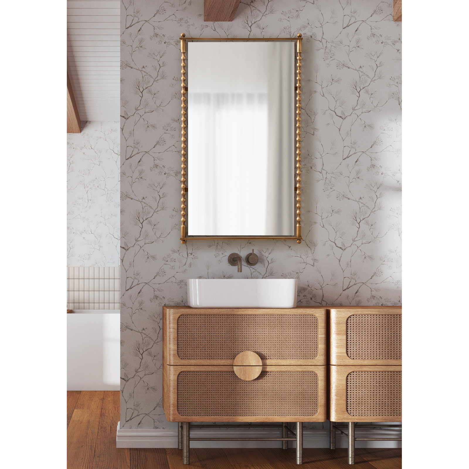 Prisha Turned Metal Rectangle Wall Mirror for Use as Bedroom Stand Up Mirror