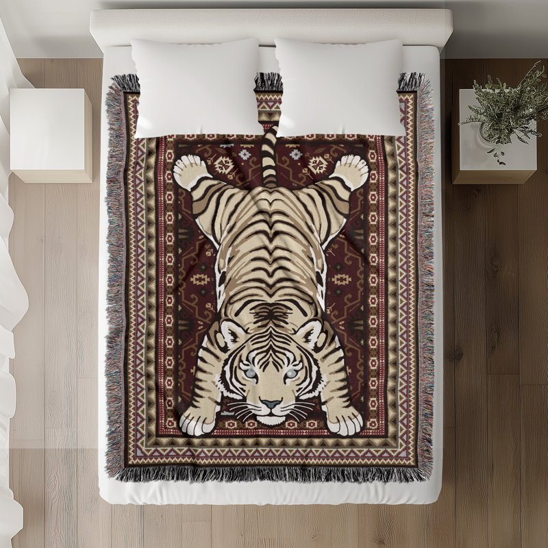 Jeté en mélange de coton Roy Tiger, Rouge, L 60 po x l 50 po