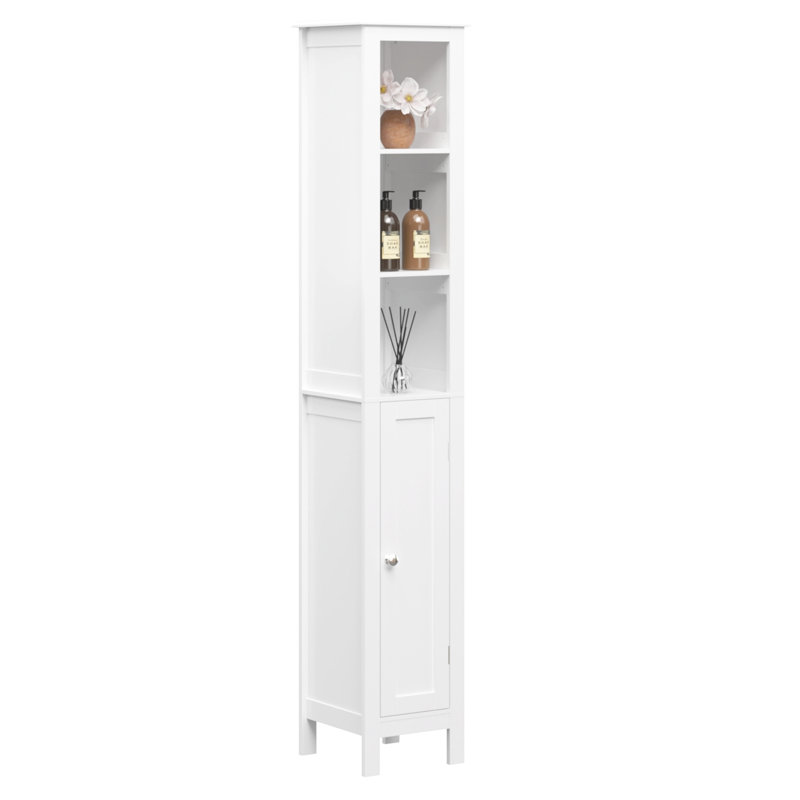 66.92" Tall Bathroom Storage Cabinet With Adjustable Shelves,Slim 1 Doors Freestanding Cabinet With Anti-Tip, Open Compartments, For Home, Small Spaces, Bathroom,Kitchen, Living Room, White