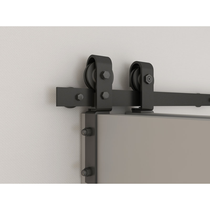 Weather Gray Stained Solid Pine Wood Bi-Fold Barn Door with Hardware Kit
