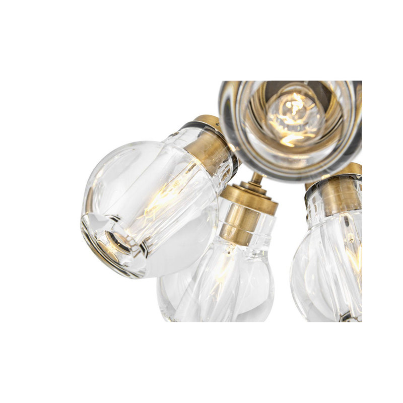Elise Seven-Light Semi-Flush Mount Cluster Light w/ Thick-Cut Cystal Shades, Heritage Brass