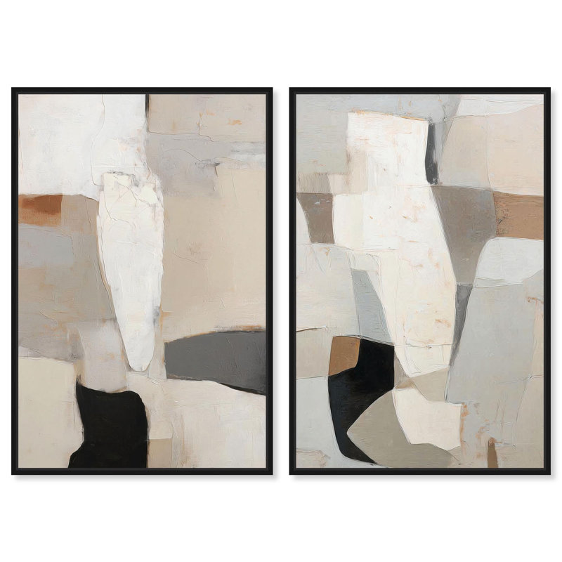 "Antique Wall", reproduction d'art sur toile, ensemble d'art bohème neutre par Art Remedy, cadre noir, 36 x 54, 55" H x 37" W