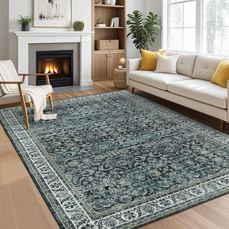 Machine Washable Rug Oriental Style Area Rug Vintage Design Rug Durable Floor Carpet Easy-Cleaning Rug, Rectangle 9' x 12'