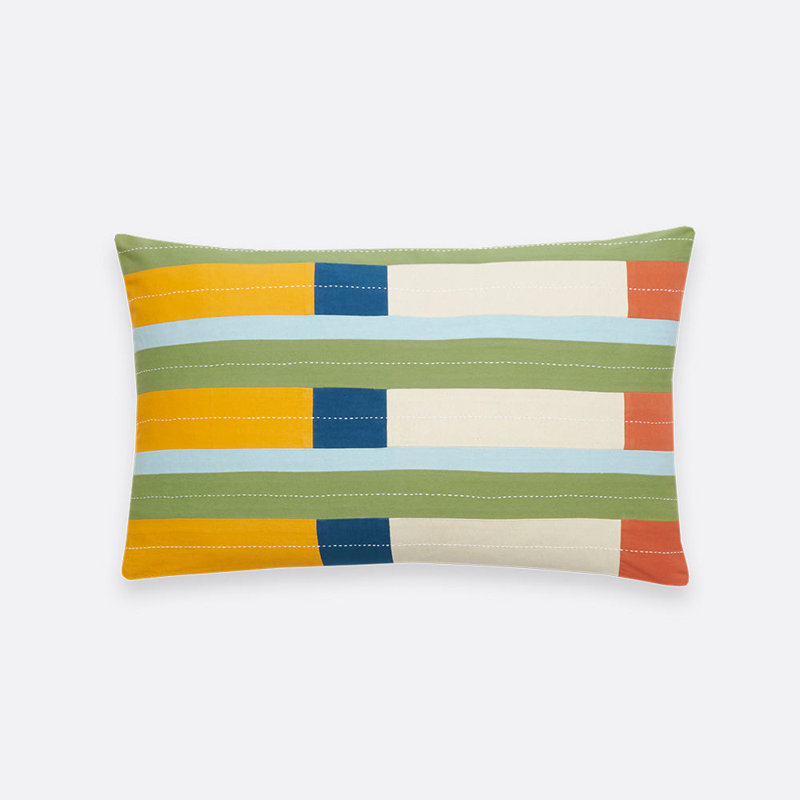 Rectangular Pillow Cover & Insert, Striped, Green/White/Yellow