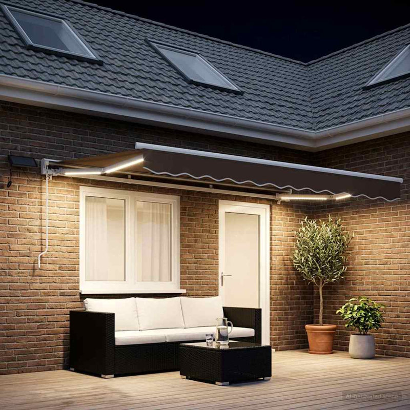 VidaXL Polyester Cover Retractable Patio Awning, 165cm H x 450cm W x 350cm D, Solid Colour, Taupe