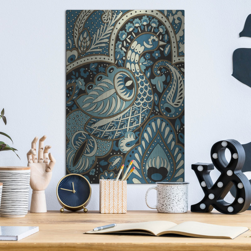 «Indigo Peacock 1» par Chariklia Zarris, art mural en métal, 12 po x 16 po, H 16 po x l 12 po