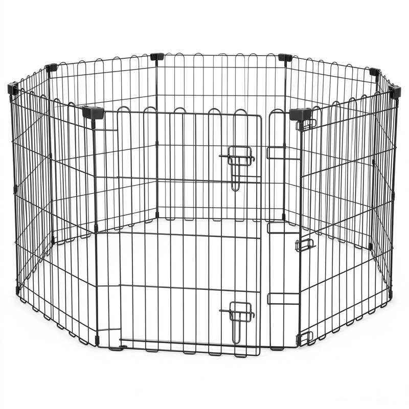 Enclos d'exercice pour chien pliable en fil de fer antirouille octogonal, porte simple, 8 panneaux H 24 po - intérieur / extérieur