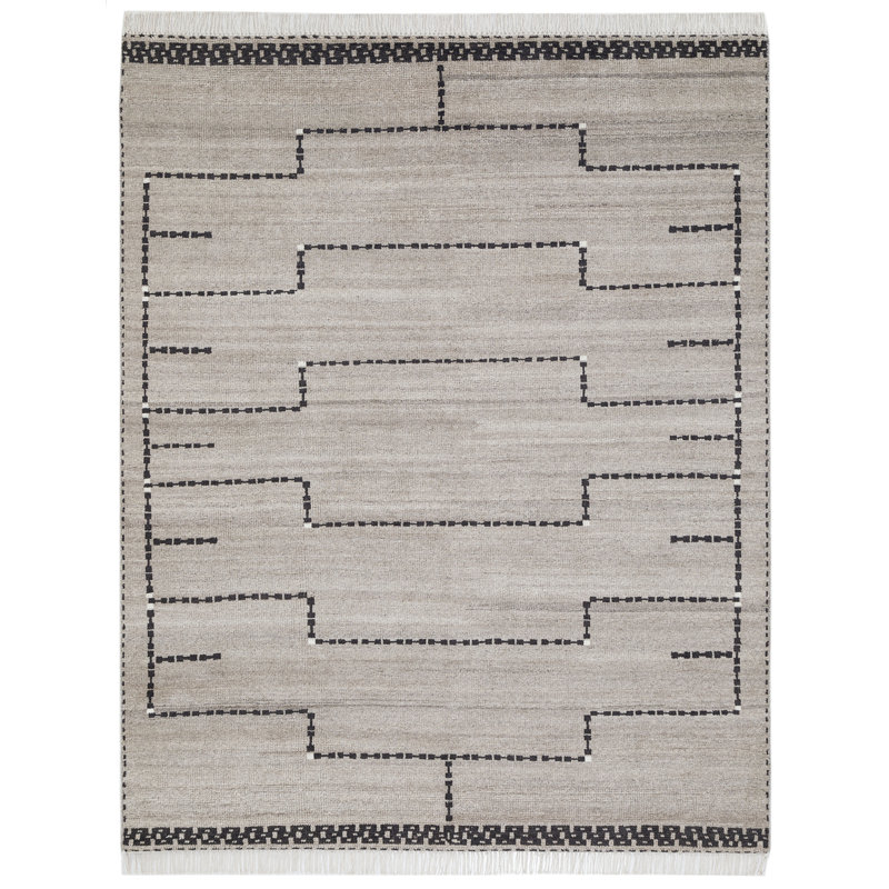 Tapis Sana: tapis décoratif noué à la main en naturel / noir, Rectangle 7 pi 6 po x 9 pi 6 po