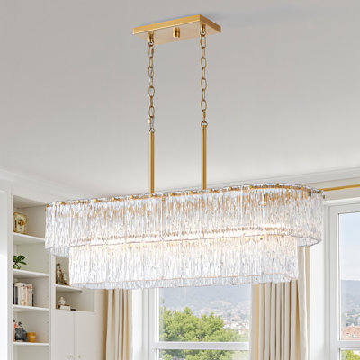 Lustre 6 lumières à 2 niveaux en or avec verre texturé