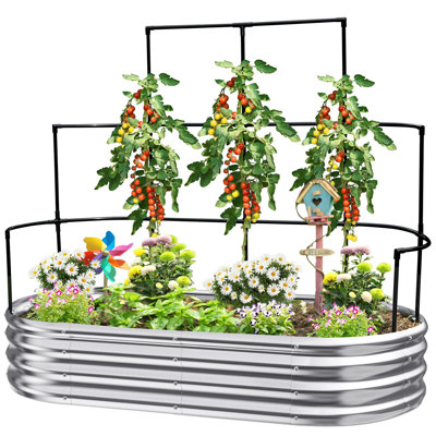  Lit de jardin surélevé de 6 x 3 x 1 pi avec treillis mural et jardinière en acier galvanisé pour jardin pour l'extérieur