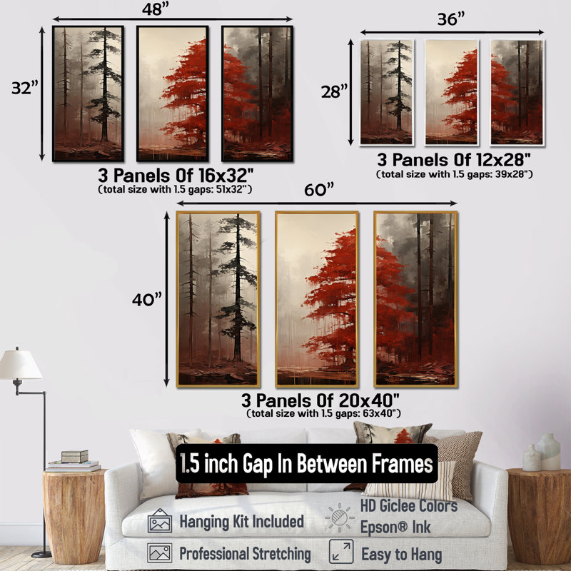 Ensemble de salon mural Redwoods Mystic Landscape - Tree Redwood, Cadre flottant doré, H 32 po x l 48 po x P 1 po