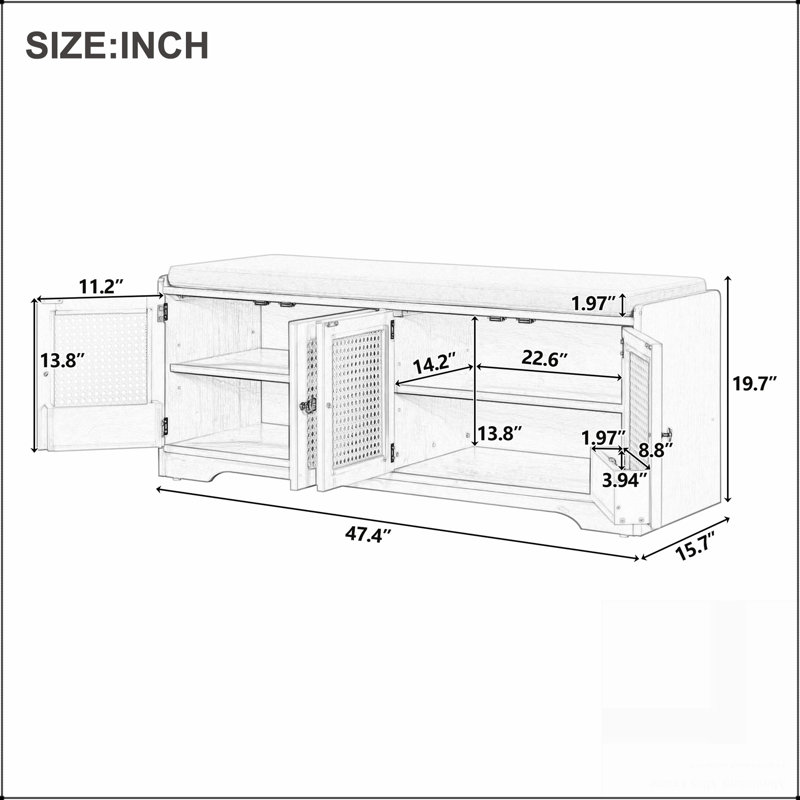 Banc de rangement Rustic, Gris délavé