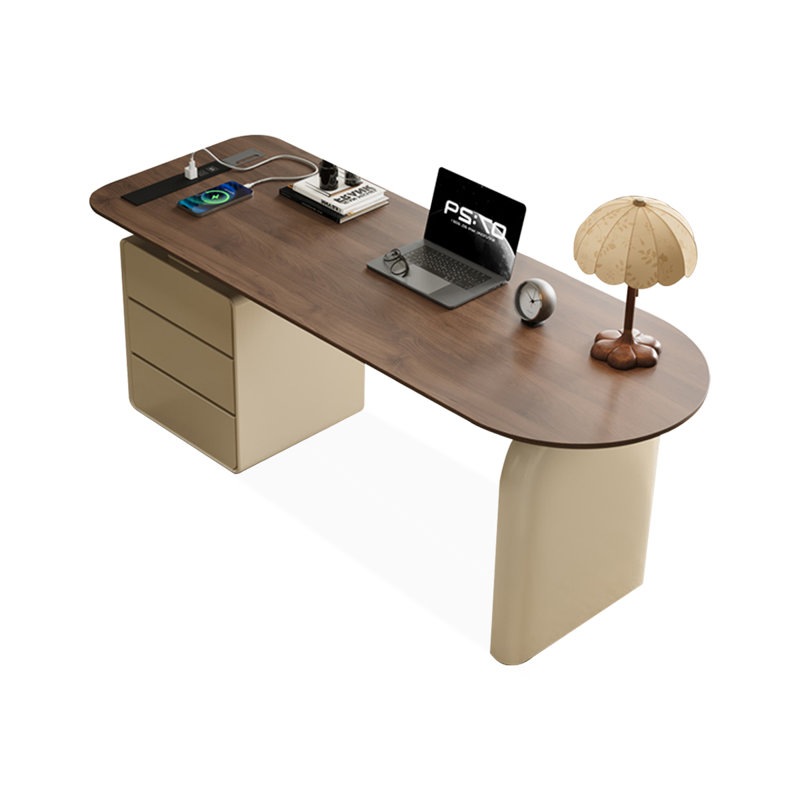 Brown + Beige  Rectangular Manufactured Wood  desk, 29.53" H x 62.99" W x 27.56" D