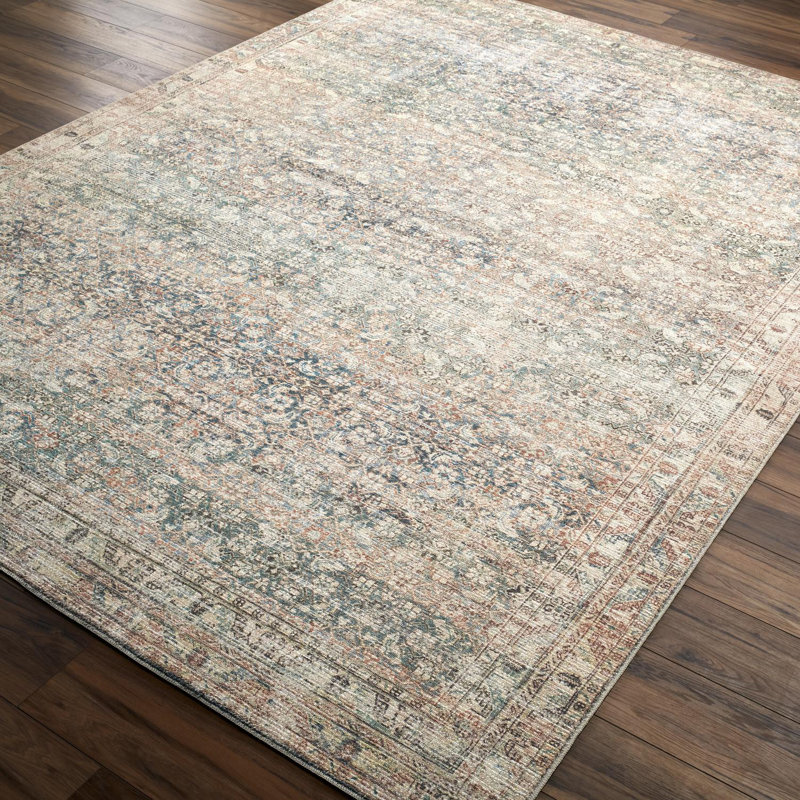 Marlene Blue and Sage Synthetic Rectangular Area Rug 7'9" x 10'