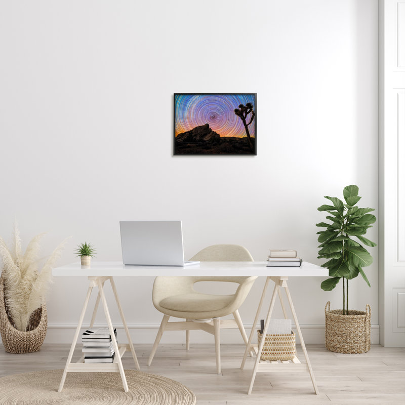 Kaleidoscopic Swirl Sky Desert Tree Silhouette Canvas Print, 20" x 16", Black Frame