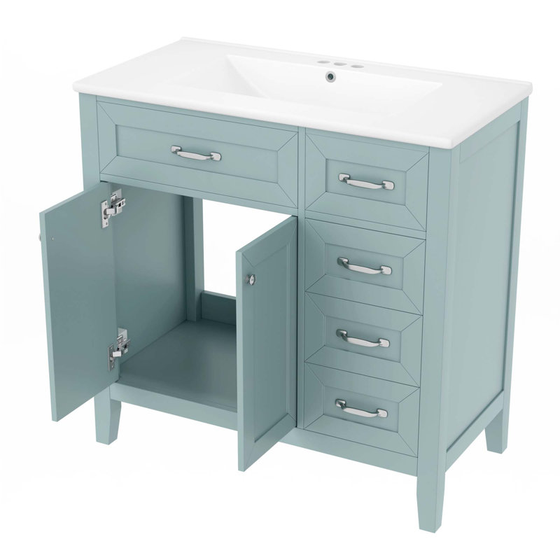 Meuble-lavabo 36 po avec lavabo, Vert, Argent argent