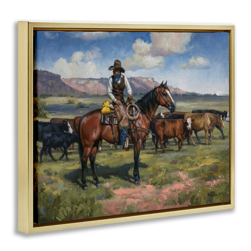 Art mural sur toile flottante Cowboy, H 17 po x l 21 po, Cadre flottant métallique doré