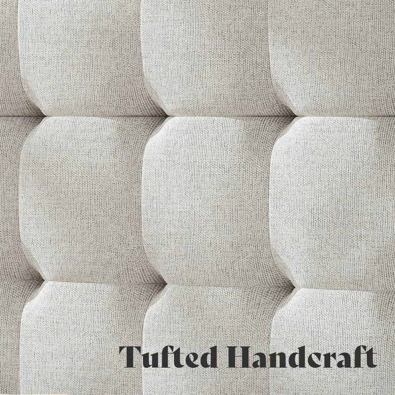 Walnut Queen Wood Platform Bed with Tufted Linen Headboard