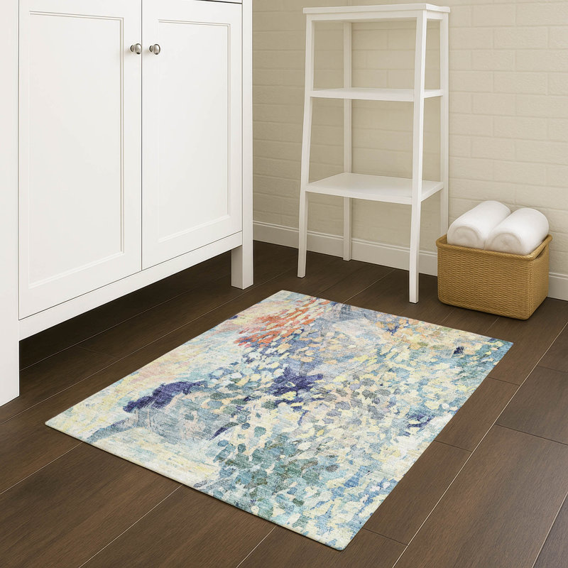 Tapis moderne lavable à la machine intérieur / extérieur ACN2736, Bleu, 2 pi 6 po x 3 pi 10 po
