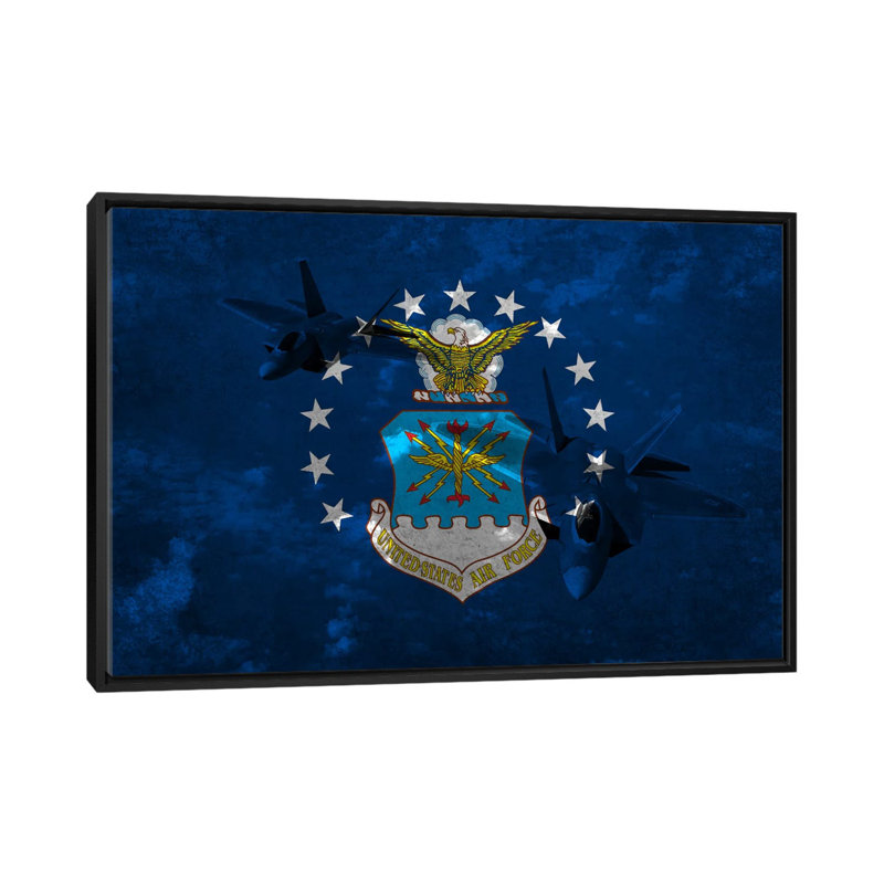 «Air-Force Flag, Raptor», impression sur toile, H 40 po x l 60 po x P 1,5 po, Toile avec cadre noir, Pas de tapis
