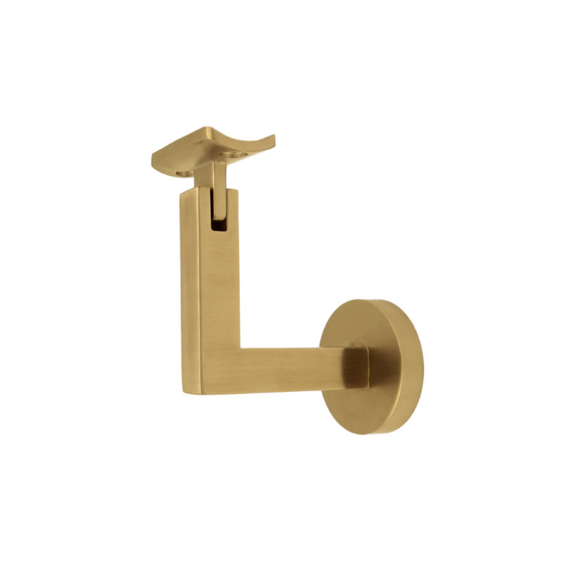 Concrete Mount Handrail Bracket with Round Rose and Curved Plate, Satin Brass