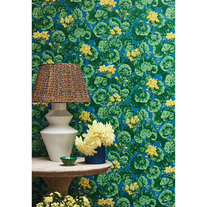 Geranium Floral Wallpaper Roll, Rouge/Leaf Green/Black