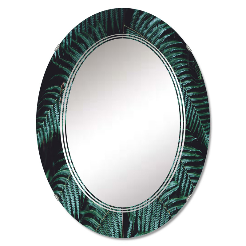 Fougère vert foncé sur fond noir II - miroir mural tropical, 36 po x 24 po