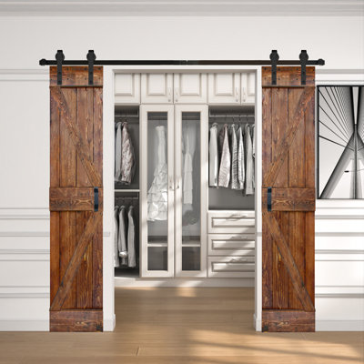 42in x 84in (21'' x 84''/ea x 2) Solid Wood Double Sliding Barn Door with Installation Hardware Kit-Assembly Required