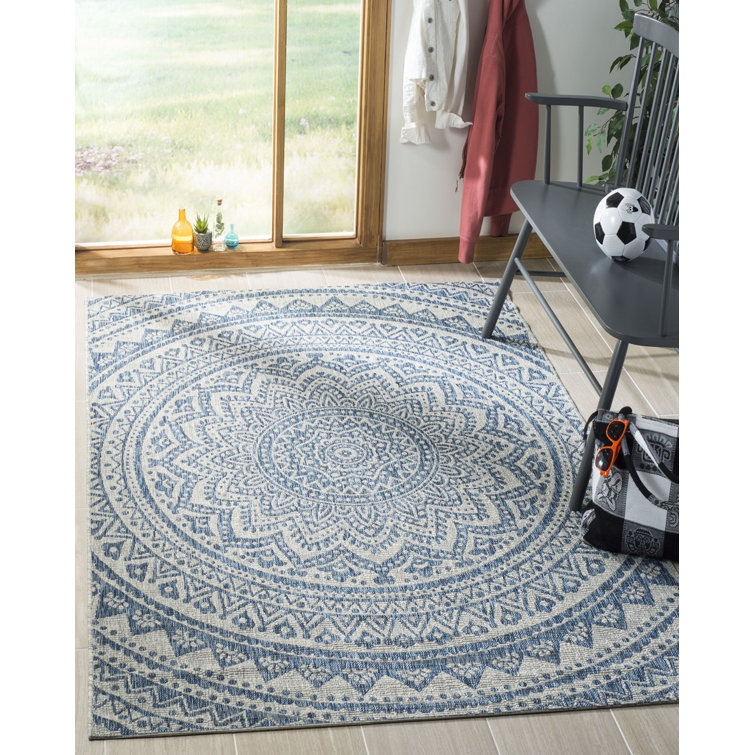 Erardo Hooked Indoor/ Outdoor Grey/Blue Area Rug