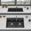 Évier de cuisine en quartz - Évier de cuisine encastré à double cuve en granite noir 33 po x 22 po x 9,65 po Quartz