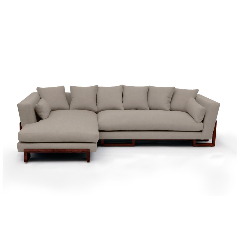 LRG Upholstered L-Shaped Sectional Left Hand Facing, Left Side Tray, Solid Walnut, Organza Velvet
