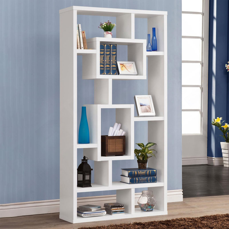 White 10-Shelf Open Back Bookcase, White