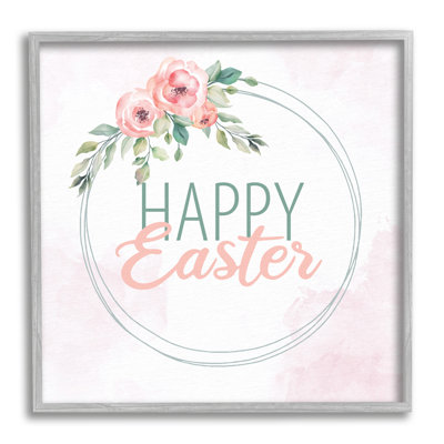 Joyeuses Pâques, bordure florale ronde, motif rose pastel, art texturé par Kim Allen