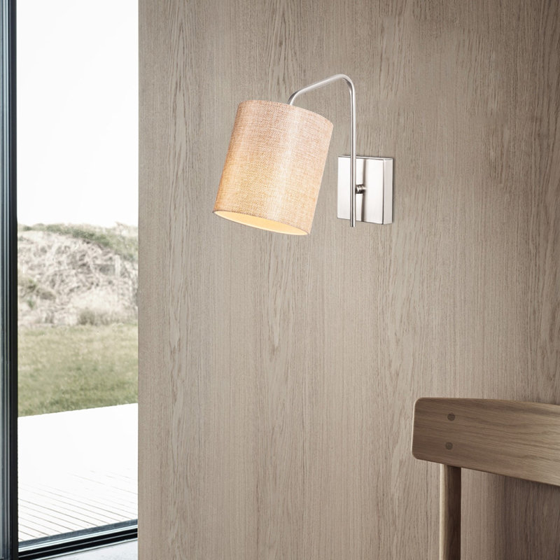 Scandinavian Style Wall Lamp, Nickel & Cream, 9.8 x 5.5 x 9.4 inches | Metal Body, Fabric Cap | E27 Socket, Max 40W | Elegant IP20 Rated Fixture for Living Room, Bedroom & Hallway, Modern & Minimalist Design