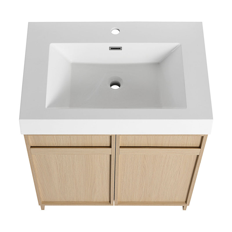 Meuble-lavabo autoportant avec lavabo en résine et 2 portes d'armoire à fermeture en douceur
