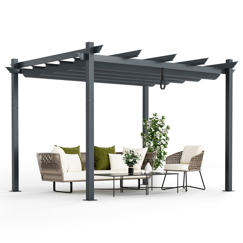 12 Ft. W x 10 Ft. D Aluminum Pergola with Canopy, Grey