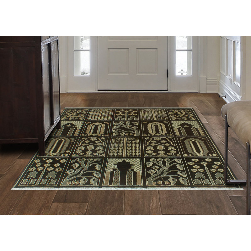 Tapis brun noué à la main de conception unique 4 pi 2 po x 5 pi 1 po Jancar